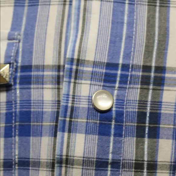 Parish Road Kings Plaid Blue Pearl Snap Metal Studs Embroidered Western Cowboy - Picture 8 of 10